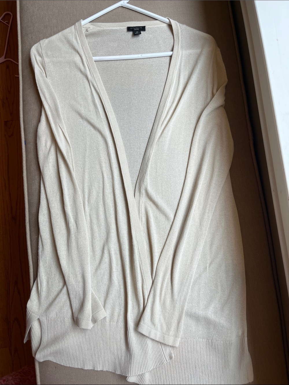 Ann Taylor Cream Open-Front Lightweight Cardigan